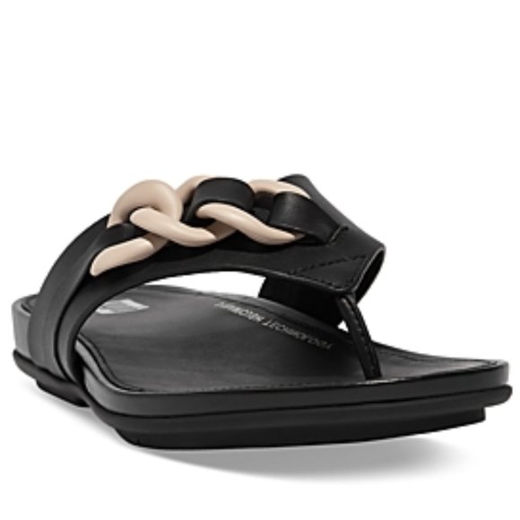 FitFlop Gracie Rubber-Chain Leather Toe Post Sandals - Picture 1 of 3